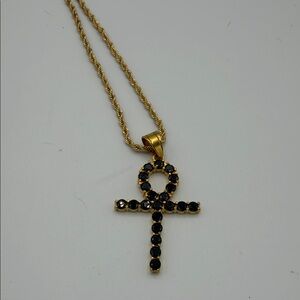 Gold and Black Ankh Pendant Necklace